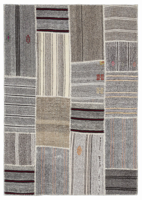 Teselya 1133 Beige Striped Wool Handmade Area Rug 5'3" x 7'7"