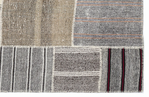 Teselya 1133 Beige Striped Wool Handmade Area Rug 5'3" x 7'7"