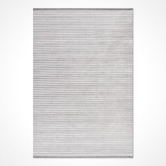 Grey Striped Area Rug - Machine Made Acrylic Rug with Laser Cut Edge, 8mm Pile