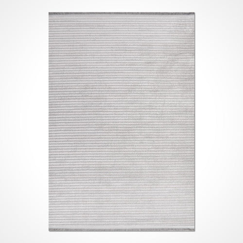 Grey Striped Area Rug - Machine Made Acrylic Rug with Laser Cut Edge, 8mm Pile