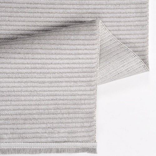 Grey Striped Area Rug - Machine Made Acrylic Rug with Laser Cut Edge, 8mm Pile