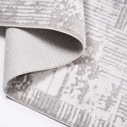 Grey Striped Area Rug – Machine Made Rug with Durable Loop Pile & Laser Cut Edge