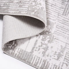 Grey Striped Area Rug – Machine Made Rug with Durable Loop Pile & Laser Cut Edge