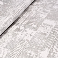 Grey Striped Area Rug – Machine Made Rug with Durable Loop Pile & Laser Cut Edge