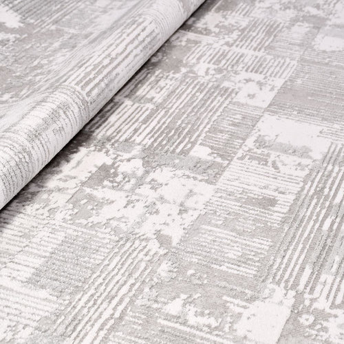 Grey Striped Area Rug – Machine Made Rug with Durable Loop Pile & Laser Cut Edge