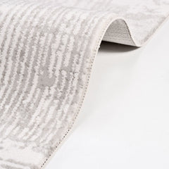 Grey Striped Area Rug – Machine Made Rug with Durable Loop Pile & Laser Cut Edge