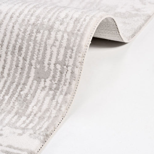 Grey Striped Area Rug – Machine Made Rug with Durable Loop Pile & Laser Cut Edge