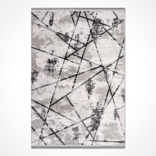 Celeste Grey Geometric Machine Made Area Rug