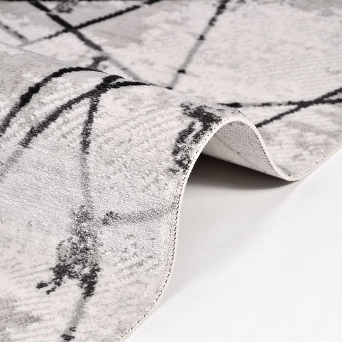 Celeste Grey Geometric Machine Made Area Rug