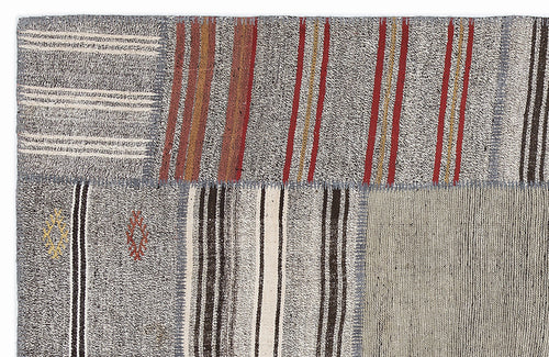 Teselya 1135 Beige Striped Wool Handmade Area Rug 5'3" x 7'7"