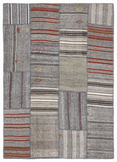 Teselya 1135 Beige Striped Wool Handmade Area Rug 5'3" x 7'7"