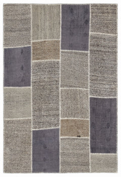 Teselya 1136 Beige Striped Wool Handmade Area Rug 5'3" x 7'7"