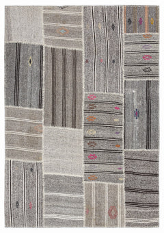 Teselya 1137 Beige Striped Wool Handmade Area Rug 5'3" x 7'7"