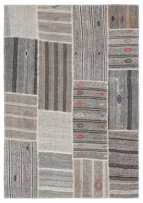 Teselya 1137 Beige Striped Wool Handmade Area Rug 5'3" x 7'7"