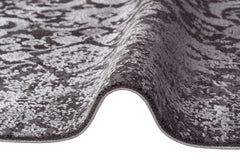 Machine Made Area Rug - Anthracite Classic High Low Textured Flatweave Carpet