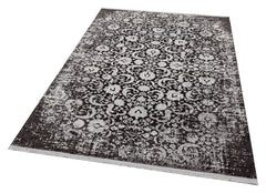 Machine Made Area Rug - Anthracite Classic High Low Textured Flatweave Carpet