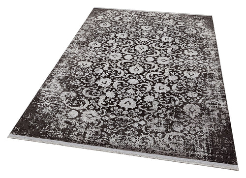 Machine Made Area Rug - Anthracite Classic High Low Textured Flatweave Carpet