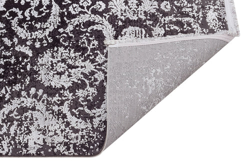 Machine Made Area Rug - Anthracite Classic High Low Textured Flatweave Carpet