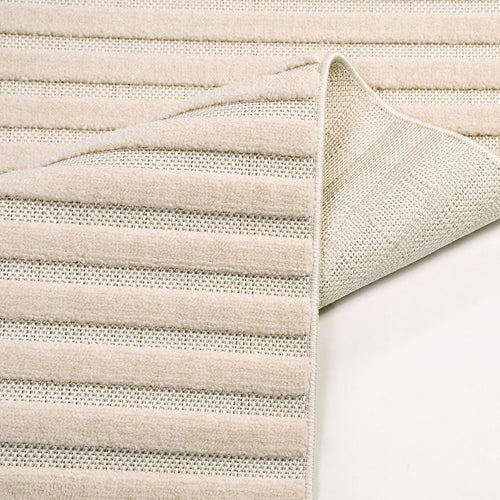 Ava Cream Striped Machine Made Area Rug