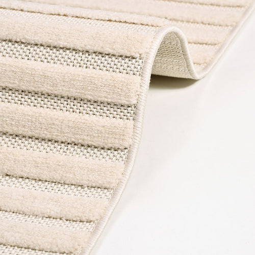 Ava Cream Striped Machine Made Area Rug
