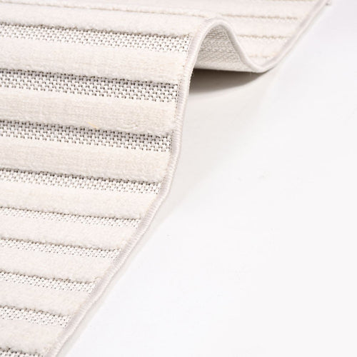 Cream Striped Rug - Machine Made Area Rug With Soft Pile Carpet, Durable Polyester