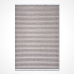 Grey Striped Area Rug - Machine Made Rug With Durable Polyester Carpet, Soft Pile