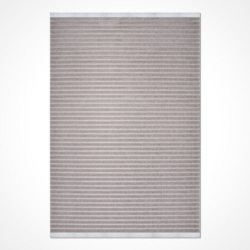 Grey Striped Area Rug - Machine Made Rug With Durable Polyester Carpet, Soft Pile