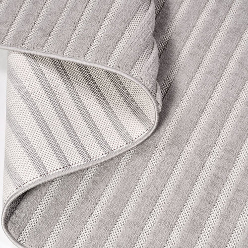 Grey Striped Area Rug - Machine Made Rug With Durable Polyester Carpet, Soft Pile