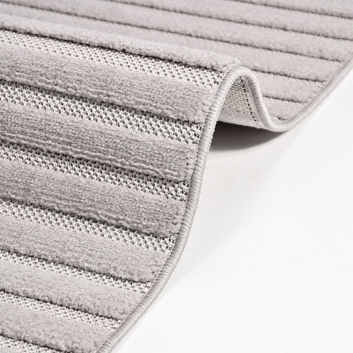 Grey Striped Area Rug - Machine Made Rug With Durable Polyester Carpet, Soft Pile