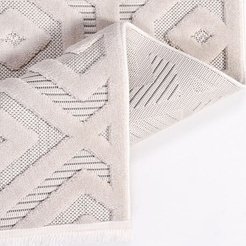 Geometric Area Rug – Machine Made Cream Polyester Rug with 200000 Stitch Density
