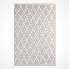 Grey Geometric Area Rug - Machine Made Rug with 8mm Pile Height | Durable Polyester Carpet