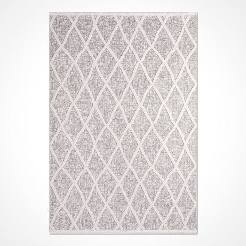 Grey Geometric Area Rug - Machine Made Rug with 8mm Pile Height | Durable Polyester Carpet