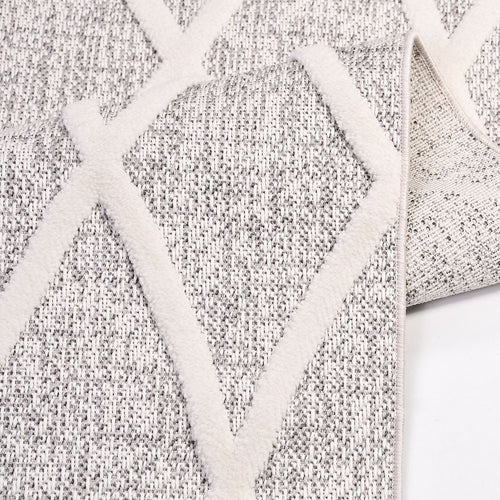 Grey Geometric Area Rug - Machine Made Rug with 8mm Pile Height | Durable Polyester Carpet