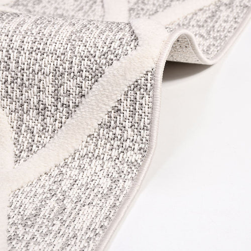 Grey Geometric Area Rug - Machine Made Rug with 8mm Pile Height | Durable Polyester Carpet