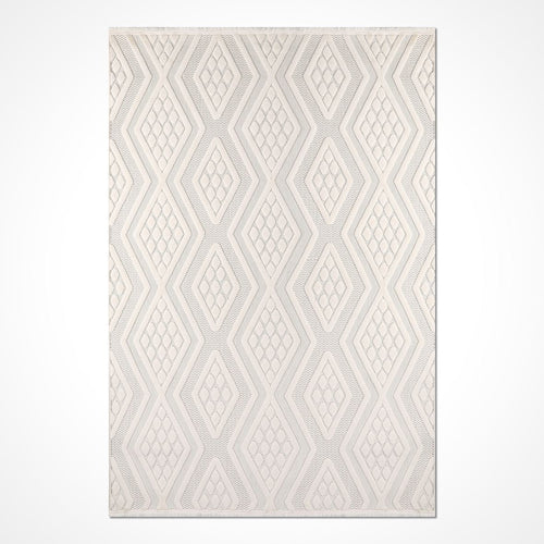 Geometric Area Rug – Machine Made Cream Polyester Floor Rug with 8mm Pile