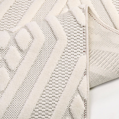 Geometric Area Rug – Machine Made Cream Polyester Floor Rug with 8mm Pile