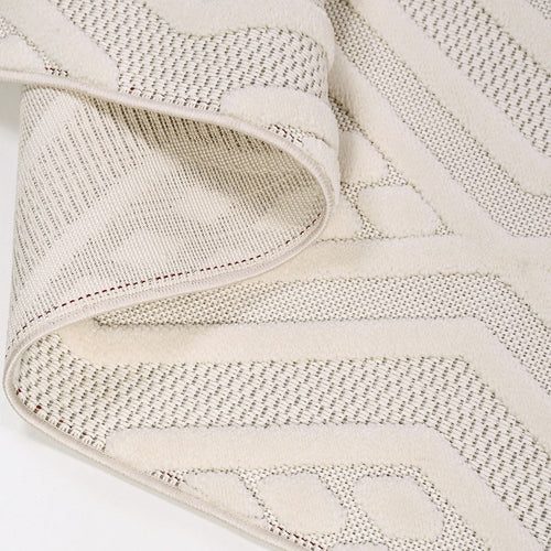 Geometric Area Rug – Machine Made Cream Polyester Floor Rug with 8mm Pile