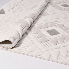 Beige Geometric Area Rug – Machine Made Polyester Rug with 8mm Pile Height