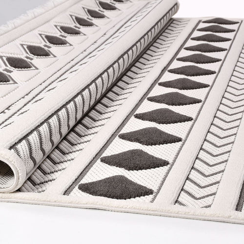 Grey Geometric Area Rug - Machine Made Rug With 8mm Pile, Durable Polyester Carpet