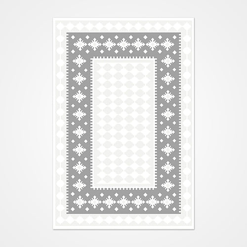 White Grey Area Rug – Geometric Polyester Rug | 8mm Pile Height, Machine Made Carpet