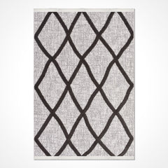 Grey Geometric Area Rug - Durable Polyester Rug with 8mm Pile | Machine Made Carpet