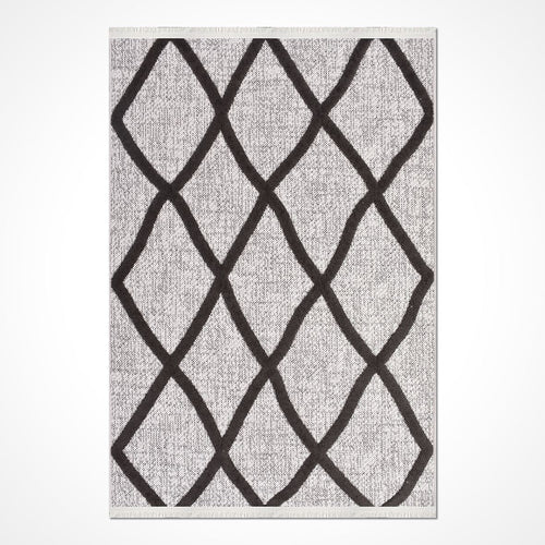 Grey Geometric Area Rug - Durable Polyester Rug with 8mm Pile | Machine Made Carpet