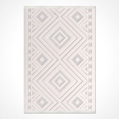 Geometric Area Rug - Machine Made Polyester Rug with 8mm Pile Height, Cream Color