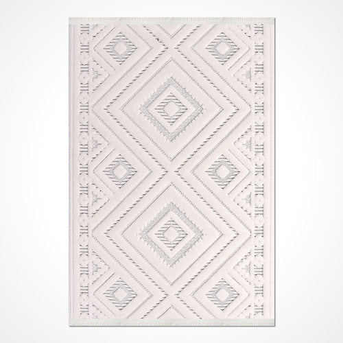 Geometric Area Rug - Machine Made Polyester Rug with 8mm Pile Height, Cream Color