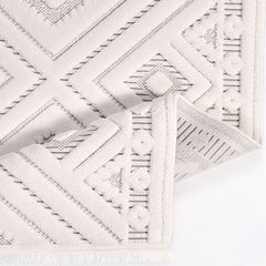 Geometric Area Rug - Machine Made Polyester Rug with 8mm Pile Height, Cream Color