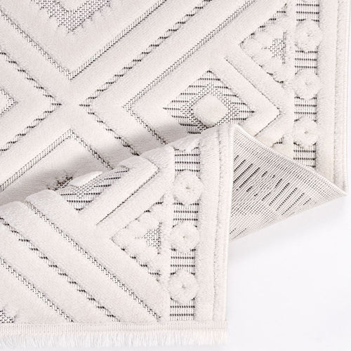 Geometric Area Rug - Machine Made Polyester Rug with 8mm Pile Height, Cream Color