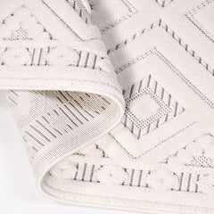 Geometric Area Rug - Machine Made Polyester Rug with 8mm Pile Height, Cream Color