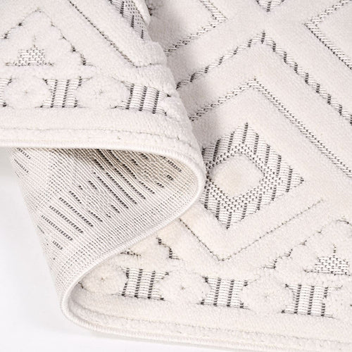 Geometric Area Rug - Machine Made Polyester Rug with 8mm Pile Height, Cream Color