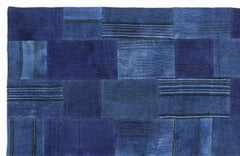 Teselya 1147 Blue Patchwork Wool Handmade Area Rug 5'3" x 7'7"