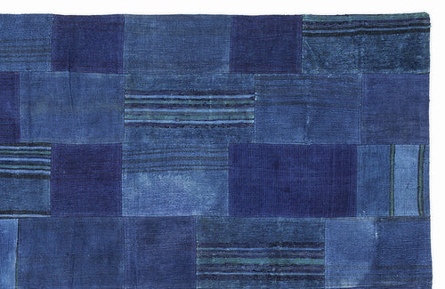 Teselya 1147 Blue Patchwork Wool Handmade Area Rug 5'3" x 7'7"